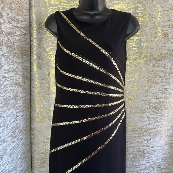 Frank Lyman Black/Gold Embellished Bodycone  Evening Dress Size 8 - Picture 4 of 13